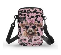Xpyiqun Small Crossbody Bag Women Phone Purses Sling Shoulder Handbag Cross Body Pouch Wallet Bags, Highland Cow Pink Cow Print Flower, One Size