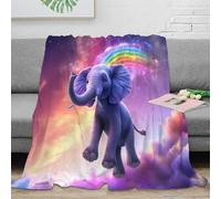 XPZABCDEG 3D Printed Fantasy Elephant Blanket Microfiber Home Decor Flying Rainbow Throw Blanket Soft Warm for Sofa 40x50inch(100x130cm)