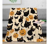 XPZABCDEG 3D Printed Halloween Pumpkin Cat Pattern Blanket Microfiber Sofa Home Decor Halloween Throw Blanket Soft Cozy 40x50inch(100x130cm)