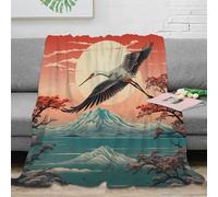 XPZABCDEG 3D Printed Japanese Crane Mountain Blanket Microfiber Decor Sunset Style Throw Blanket Soft for Sofa Bed 40x50inch(100x130cm)