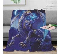 XPZABCDEG 3D Printed Mystic Dragon Blanket Microfiber Home Decor Fantasy Blue Throw Blanket for Adults Sofa Bedroom 40x50inch(100x130cm)