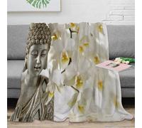 XPZABCDEG 3D Printed Zen Buddha Floral Blanket Microfiber Home Decor Serenity Pattern Throw Blanket for Adults Sofa Bedroom 40x50inch(100x130cm)