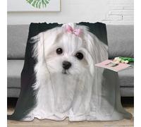 XPZABCDEG Adorable Pet 3D Printed Maltese Dog Blanket Microfiber Sofa Decor Animal Pattern Throw Blanket Soft for Adult Bedroom Home 40x50inch(100x130cm)