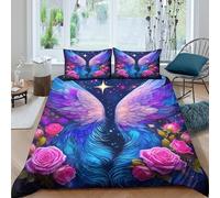 XPZABCDEG Angel Wings 3D Duvet Cover Set Easy Care Brushed Microfiber Rose Wings 3 Piece Bedding with Pillowcases Home Decor Super King（260x220cm）