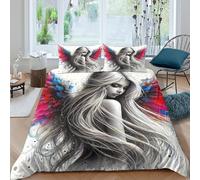XPZABCDEG Angel Wings 3D Quilt Cover Set 3 Piece Soft Microfiber Monochrome Figure Bedding with Pillow Shams Breathable Bedroom Decor King（220x240cm）