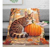 XPZABCDEG Autumn Cat 3D Printed Blanket Microfiber Soft Sofa Decor Pumpkin Cat Throw Blanket Cozy for Adults Bedroom 40x50inch(100x130cm)