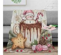 XPZABCDEG Christmas Snowman 3D Printed Blanket Microfiber Home Decor Hot Chocolate Throw Blanket Sofa Bed 40x50inch(100x130cm)