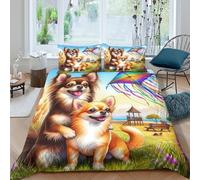 XPZABCDEG Cute Dog 3D Duvet Cover Set Unique Design Dogs Kite 3 Piece Brushed Microfiber Bedding with Pillow Shams Decor King（220x240cm）