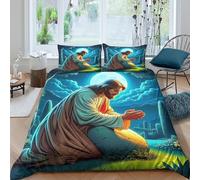 XPZABCDEG Jesus - Religion 3D Printed Bedding Set Breathable Microfiber 3 Pcs Night Prayer Duvet Cover with Pillowcases Kids Room Decor Super King（260x220cm）