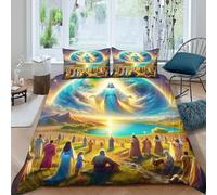 XPZABCDEG Jesus - Religion 3D Printed Bedding Set Soft Microfiber 3 Pcs Celestial Group Duvet Cover with Pillowcases for Teens Single（135x200cm）