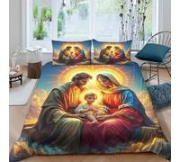 XPZABCDEG Jesus - Religion 3D Printed Bedding Set Soft Microfiber 3 Pcs Gentle Figure Duvet Cover with Pillowcases for Teens Double（200x200cm）