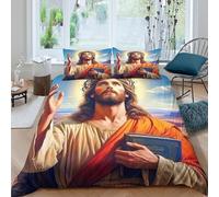 XPZABCDEG Jesus - Religion 3D Printed Duvet Cover Set Brushed Microfiber Teaching Guide 3 Piece Bedding with Pillow Shams Breathable Room Decor Super King（260x220cm）