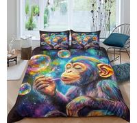 XPZABCDEG Monkey 3D Printed Duvet Cover Set Soft Microfiber Animal 3 Pcs with Pillowcases for Kids Teens King（220x240cm）