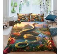XPZABCDEG Mythical Serpent 3D Quilt Cover Set Premium Microfiber Animal 3 Piece Bedding with Pillowcases Easy Care Home Decor Double（200x200cm）