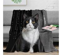 XPZABCDEG Striped 3D Printed Cat Pattern Blanket Microfiber Sofa Decor 3D Cat Throw Blanket for Adults Teens Bedroom Use 40x50inch(100x130cm)
