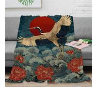 XPZABCDEG Sunset Crane 3D Printed Blanket Microfiber Sofa Decor Japanese Style Bird Throw Blanket Soft Warm for Adult Bedroom 40x50inch(100x130cm)