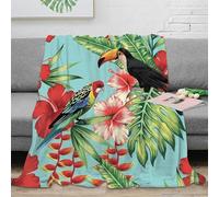 XPZABCDEG Tropical Style 3D Printed Bird Floral Blanket Microfiber Home Decor Exotic Birds Throw Blanket for Adults Sofa Bedroom 40x50inch(100x130cm)