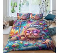 XPZABCDEG Vibrant Elderly Woman Bath 3D Duvet Cover Set for Boys Room Soft Microfiber Bathing Grandma 3 Piece Bedding with Pillow Shams Bedroom Decor Double（200x200cm）