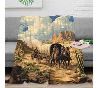 XPZABCDEG Vintage Western 3D Printed Microfiber Blanket Rustic Home Decor Horse Desert Throw Blanket for Adults Sofa Bedroom 40x50inch(100x130cm)