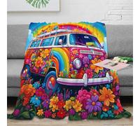 XPZABCDEG Vivid Retro Van 3D Printed Blanket Soft Microfiber Floral Home Decor Van Throw Blanket for Sofa Bed 40x50inch(100x130cm)