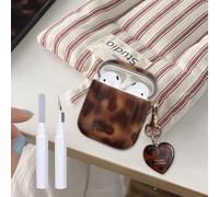 XQAGU for Airpods 2nd /1st Generation Case with Cleaner Kit Tortoise Shell Cute Brown Leopard Cool Aesthetics Shockproof for Airpod Cover Love Keychain-Amber