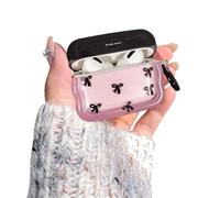 XQAGU for AirPods 4th Generation Case Cute Aesthetic Bow Design with Keychain Wavy Protective Earphone Cover Case Soft Transparent TPU for AirPods 4 Case Women Girl-Black Pink