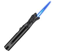 XQBBIDM Gas Lighter, 5.2 inch Jet Torch Butane Lighter with Visible Window, Windproof Adjustable Jet Flame for BBQ, Stove, Candle, Kitchen Cooker, Hobs, Men Gifts (Without Butane Gas)-Black-S
