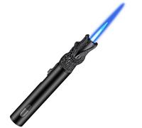 XQBBIDM Gas Lighter, 5.2 inch Jet Torch Butane Lighter with Visible Window, Windproof Adjustable Jet Flame for BBQ, Stove, Candle, Kitchen Cooker, Hobs, Men Gifts (Without Butane Gas)-Black-C