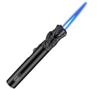 XQBBIDM Gas Lighter, 5.2 inch Jet Torch Butane Lighter with Visible Window, Windproof Adjustable Jet Flame for BBQ, Stove, Candle, Kitchen Cooker, Hobs, Men Gifts (Without Butane Gas)-Black-W