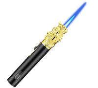 XQBBIDM Gas Lighter, 5.2 inch Jet Torch Butane Lighter with Visible Window, Windproof Adjustable Jet Flame for BBQ, Stove, Candle, Kitchen Cooker, Hobs, Men Gifts (Without Butane Gas)-Gold-D