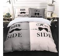 XQBHH Three-piece bedding set,His Side and Her Side Couples Double Size Quilt Duvet Cover with Zipper Closure 3 Pieces Hypoallergenic Soft Microfiber Grey White Bedding Set with 2(135 x 200 cm)