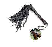 XQEUMC PU Leather Riding Whip, Black Horse Whip, Leather Riding Whip with Fringes for Horse Daily Training, Cosplay, Games, Horse Jumping, Racing (Black)