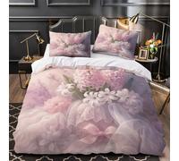 XQGASOEBN 3D Design Printed 3-Piece Bedding Set Home Decor Extra Pink Hyacinth Quilt Cover Hypoallergenic Wrinkle-Resistant for Adults,Girls,Children Soft Pastel Floral Duvet Cover Single（135x200cm）