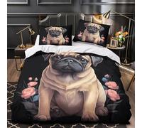 XQGASOEBN 3D Design Printed 3-Piece Bedding Set Room Decor Zipper Ultra Pug Puppy Comforter Cover Durable Easy Care for Children,Teens,Women Coon Quilt Cover Super king（260x220cm）