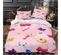 XQGASOEBN 3D Design Printed 3PCs Bedding Set Bed Decor Design Ultra Sailor Moon Motifs Comforter Cover Washable All Season for Teens,Adults,Kids cute Anime Quilt Cover Super king（260x220cm）