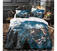 XQGASOEBN 3D Design Printed 3PCs Bedding Set Room Decor Hidden Zipper Super Soft Mountain Fortress Comforter Cover Washable Easy Care for Teens,Women,Kids fantasy Quilt Cover Super king（260x220cm）
