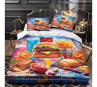 XQGASOEBN 3D Printed 3 Pcs Bedding Set Room Decor Zipper Closure Design Extra Soft Fast Food Feast Quilt Cover Breathable All Season for Adults,Kids,Youth Vibrant Coon Duvet Cover Double（200x200cm）