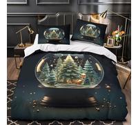 XQGASOEBN 3D Printed 3-Piece Bedding Set Bedroom Decor Hidden Zipper Ultra Christmas Globe Comforter Cover Breathable All Season for Girls,Kids,Adults winter Quilt Cover Super king（260x220cm）