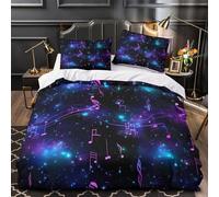 XQGASOEBN 3D Printed 3-Piece Bedding Set Bedroom Decor Zipper Closure Extra Music Notes Duvet Cover Durable Hotel Quality for Girls,Youth,Adults Cosmic Musical Comforter Cover Single（140x200cm）
