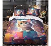 XQGASOEBN 3D Printed 3-Piece Bedding Set Room Decor Hidden Zipper Ultra Cute Kitten Joy Comforter Cover Hypoallergenic Easy Care for Kids,Youth,Teens Coon Festive Quilt Cover Single（140x200cm）