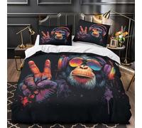 XQGASOEBN 3D Printed 3 Pieces Bedding Set Home Decor Peace Sign Monkey Quilt Cover Hypoallergenic Wrinkle-Resistant for Adults,Girls,Children Colorful Street Duvet Cover Super king（260x220cm）