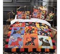 XQGASOEBN 3D Printed 3PCs Bedding Set Room Decor Hidden Zipper Super Soft Scotch Terrier Quilt Cover Durable All Season for Teens,Adults,Women vibrant Patchwork Duvet Cover Super king（260x220cm）