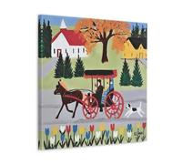 XQHMEP Horse Drawn Carriage And Dog Poster by Maud Lewis Poster Canvas Wall Art for Home Living Room Bedroom Decor Painting 12x12inch(30x30cm) Frame-style