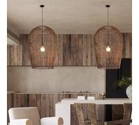 XQIDIANAA 1 Pack Rustic Farmhouse Rattan Pendant Light, Large Dome Hand Woven Ceiling Mounted Rattan Chandelier,Coastal Beach Ceiling Hanging Light for Kitchen,Dining Room