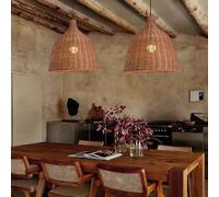 XQIDIANAA 1Pack Ratten Pendant Light, Hand-Woven Chandelier, Adjustable Modern Farmhouse Hanging Ceiling Light Fixture for Kitchen Island/Dining Room/Bedroom/Foyer,No Bulb