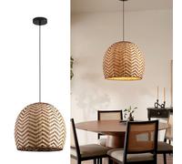 XQIDIANAA 3-Light Rattan Pendant Light,13.7" Round Hanging Light,Wicker Pendant Light Hand-Woven Rattan Chandelier for Workplace Dining Living Bedroom Kitchen Farmhouse