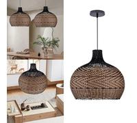 XQIDIANAA Bamboo Hand-Woven Pendant Light Fixture,19.7in Boho Black Brown Natural Rattan Chandeliers Wicker Hanging Lamp For Living Room Bedroom Kitchen Hallway Dining Farmhouse