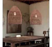 XQIDIANAA Dark Brown Rattan Pendant Light, Large Woven Pendant Hanging Lamp Natural Basket Chandelier Farmhouse Bamboo Pendant Lighting for Dining Living Bedroom Kitchen Famhouse
