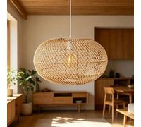 XQIDIANAA Large Rustic Pendant Light, Boho Rattan Hand Woven Hanging Lighting Fixture, Wicker Coastal Farmhouse Chandelier for Kitchen Island Dining Room Bedroom Living Room Entryway Foyer