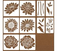 XQIGI Large Flower Stencils 10 Pieces for Painting on Giant Walls, Reusable Stencil Templates, Large Rose Daisy Sunflower Peony Stencils for Paint on Garden Wood Fence Furniture